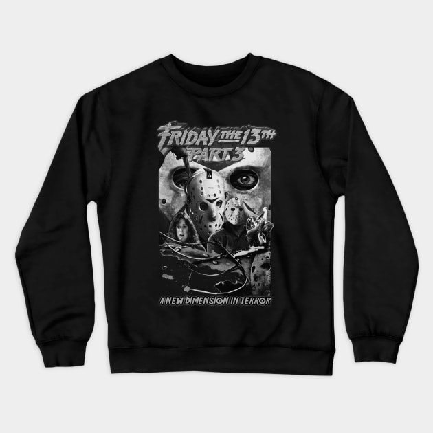 Friday The 13th, Part 3. (Black and White). Crewneck Sweatshirt by The Dark Vestiary